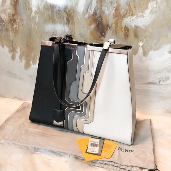 Fendi Circuit 3Jours Trapeze Tote Bag Black White - Picture 3 of 8